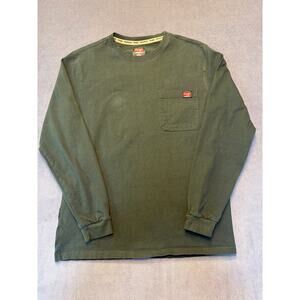 Wrangler Shirt Mens Medium Green Workwear Long Sleeve Pocket Polyester Crewneck